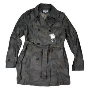 NWT Uniqlo Trench Coat Camo Green Mid Length Lined Women's Size Medium